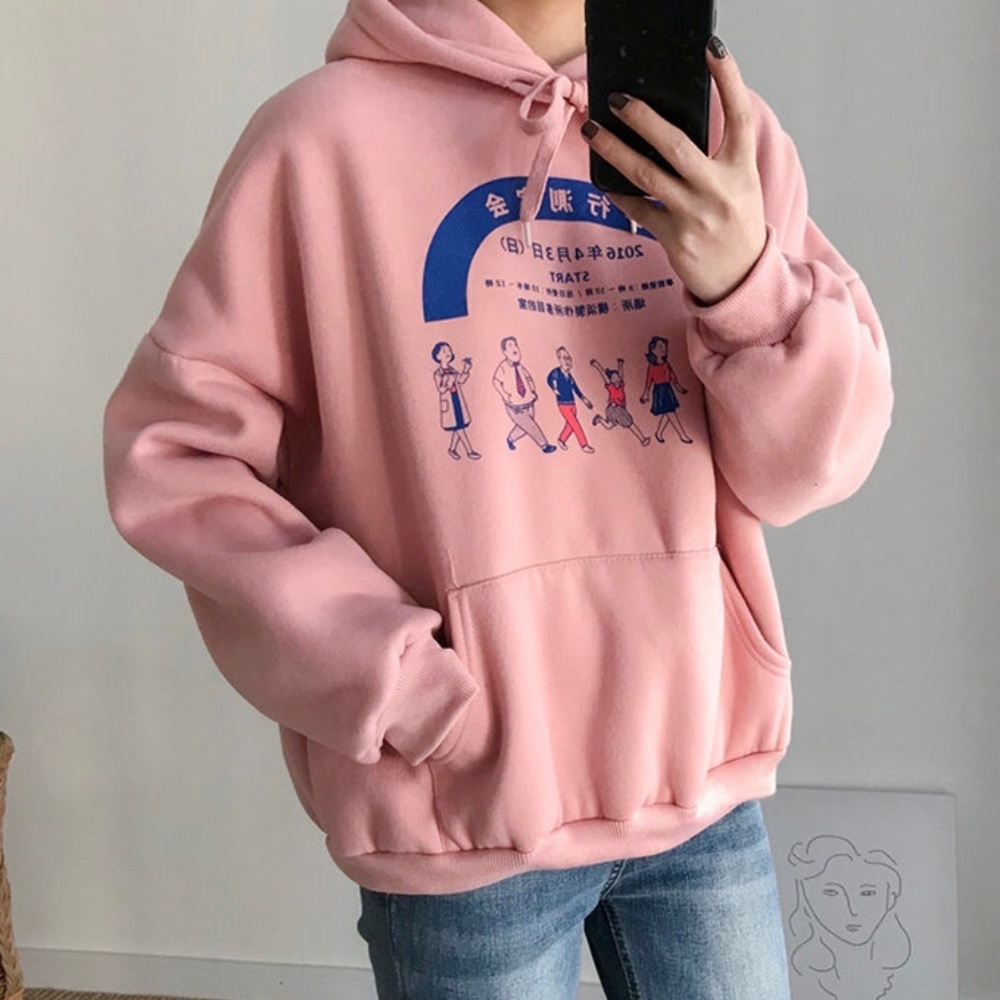 Oversized pink fleece hoodie